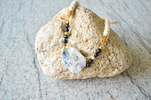 Náhrdelník Gold Black Thin Rope Opal — foto 2