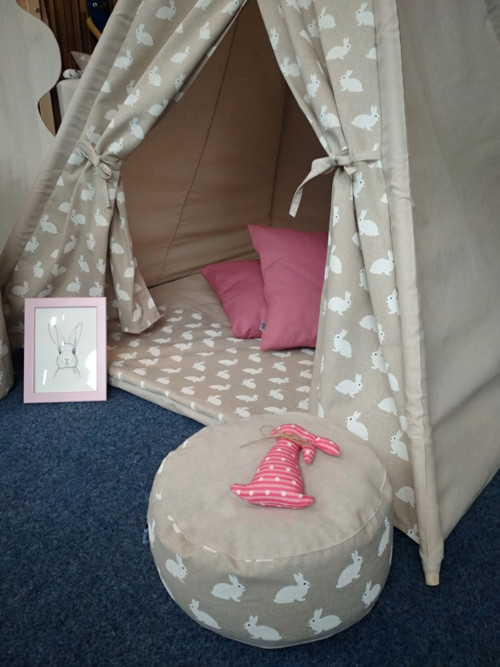 Dětské teepee bílí králíčci na režné — foto 3