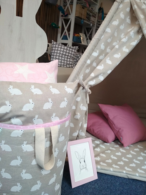 Dětské teepee bílí králíčci na režné — foto 6