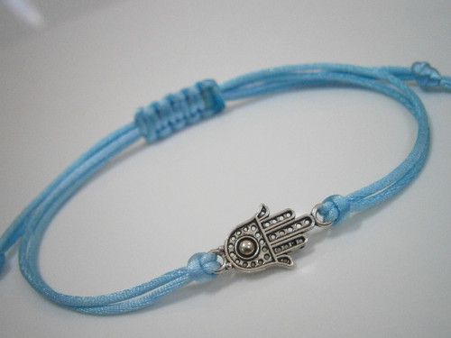 "Hamsa" - modrý saténový náramek — foto 2