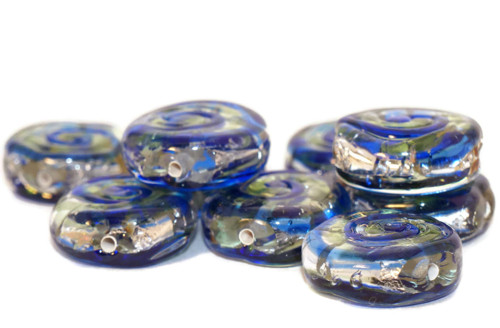 Stříbrná Modrá Zelená Lampwork korálky 925 — foto 4
