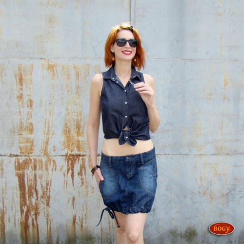Pružná riflová sukně balonová s regulační gumou 42 — foto 2