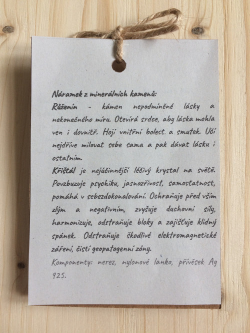 Náramek růženín, křišťál, srdce — foto 2