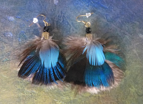 Modro-černá peříčka - naušnice — foto 3