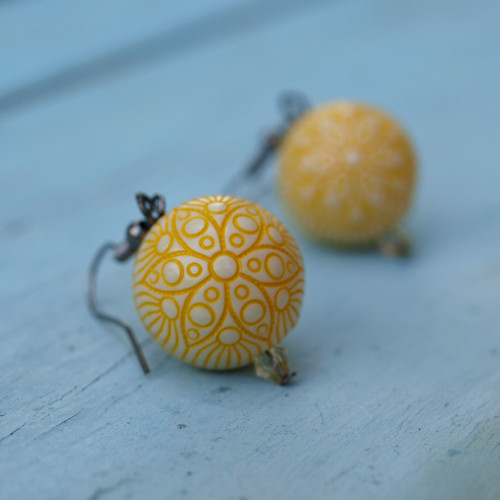 Náušnice - ornament žlutý — foto 2