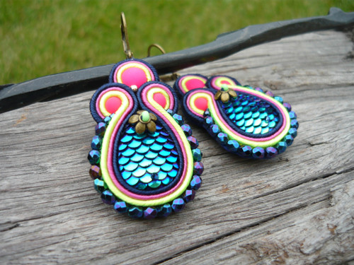 Soutache náušnice Magic Peacock Tears — foto 2
