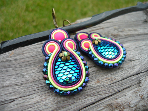 Soutache náušnice Magic Peacock Tears — foto 3