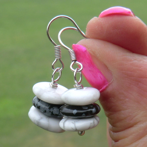 Naušnice * Kamenná věžička - Howlit s Obsidiánem — foto 5