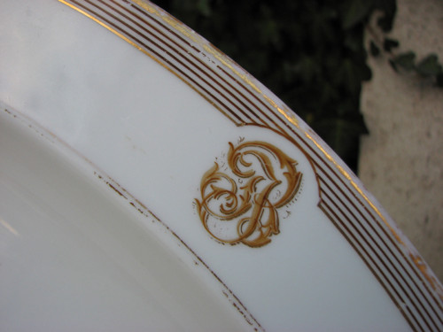 S monogramem...starožitný oválný tác — foto 3