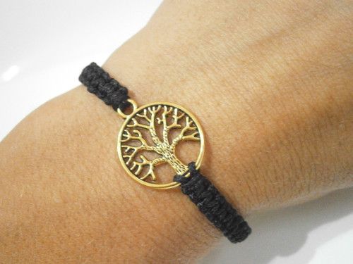"Strom života" - černý náramek (macramé) - Unisex — foto 4