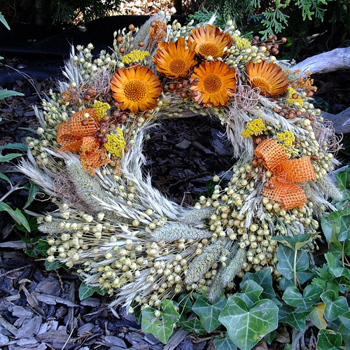 Věneček celoroční - 5x oranžová protea — foto 3