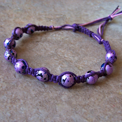 Náramek macramé/shamballa - fialový — foto 2