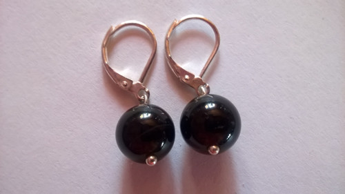 Náušnice: obsidián černý + stříbro — foto 2
