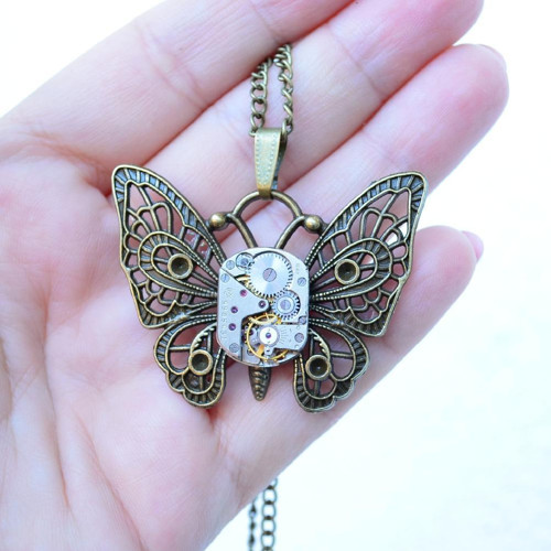 Náhrdelník - Motýlek- Steampunk — foto 2