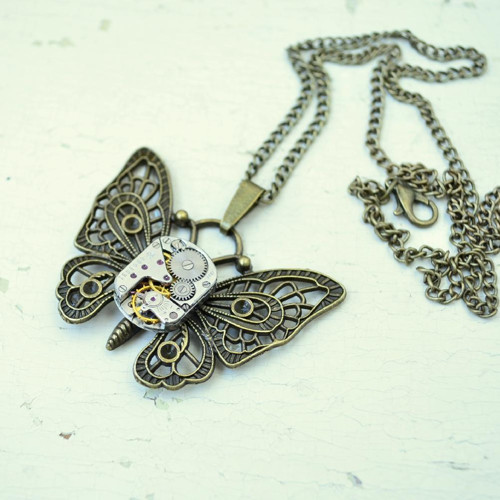 Náhrdelník - Motýlek- Steampunk — foto 3