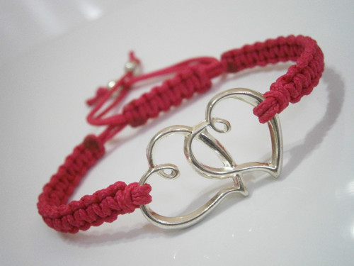 "Dvojsrdíčko" náramek - růžový (macramé) — foto 2