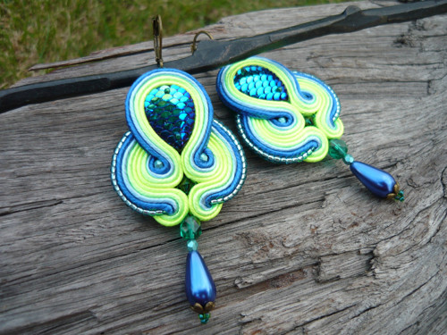 Soutache náušnice Fresh Lagoon...NEON — foto 3