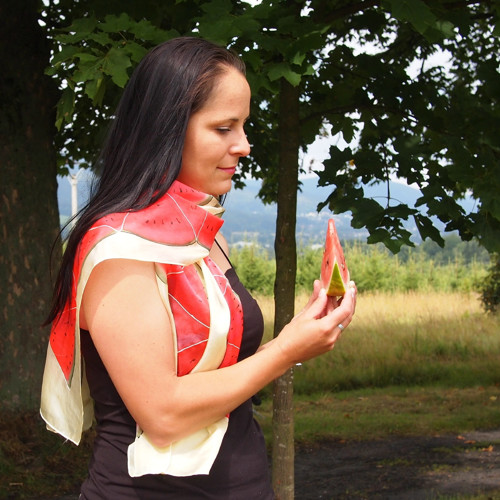 Melounová vášeň - hedvábná šála, 150x45 — foto 4
