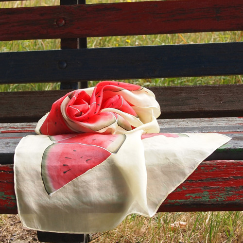 Melounová vášeň - hedvábná šála, 150x45 — foto 6