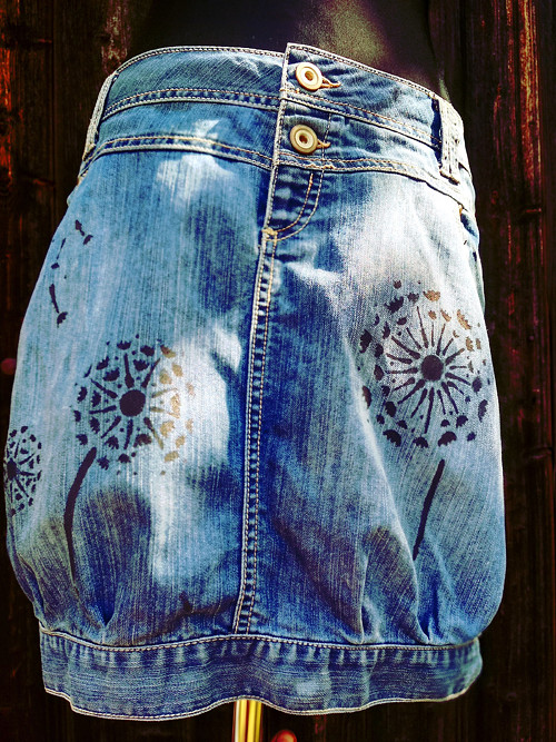 Denim sukně - baloon pampeliška -recy — foto 2
