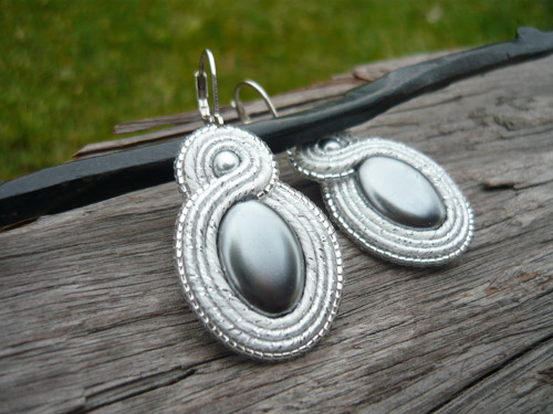 Soutache náušnice Silver Pearl — foto 2