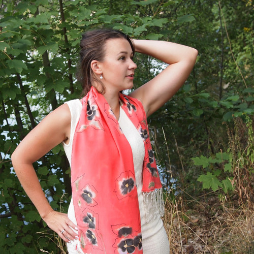 Macešková růžová - Hedvábná šála. — foto 4