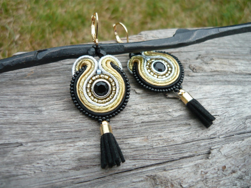 Soutache Náušnice Black&Gold Silver mini elegant — foto 2