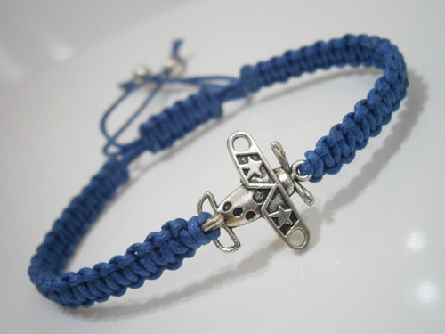Modrý náramek s letadlem (macramé) - Unisex — foto 2