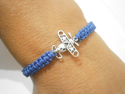 Modrý náramek s letadlem (macramé) - Unisex — foto 5