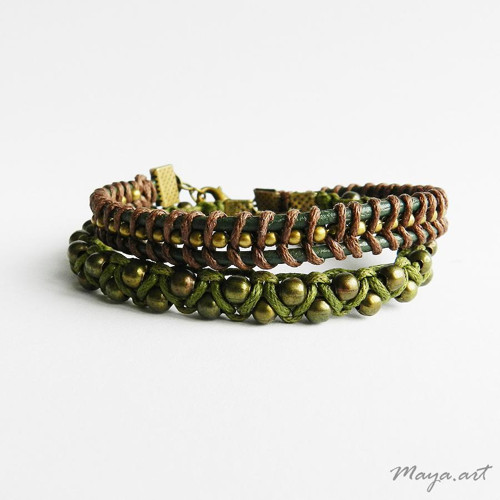 Hnědo-zelený náramek WRAP BRACELET — foto 2