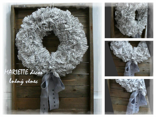 Lněný shabby věnec STRIPES grey 33cm — foto 2