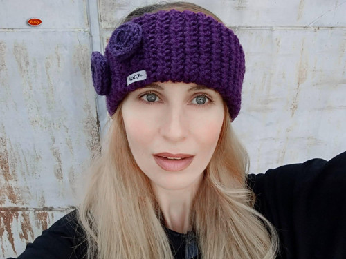 Teplá zimní čelenka dvojitá, fialka — foto 2