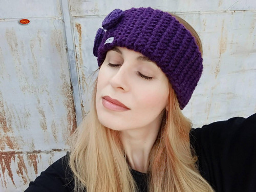 Teplá zimní čelenka dvojitá, fialka — foto 3
