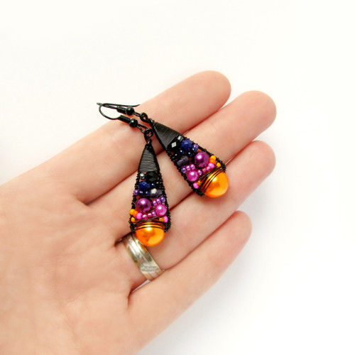 Náušnice Black Treasure Orange & Purple — foto 3