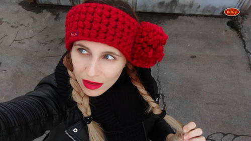 Hřejivá červená čelenka, 60%akryl + 40%vlna — foto 3