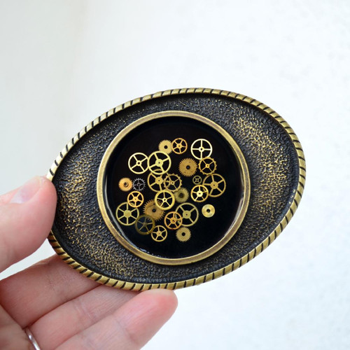 Opasková steampunková spona,černá,oválná,steampunk — foto 2