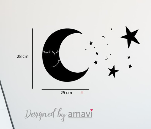 Nálepka - Smiley Moon, sada s hvězdami, více barev — foto 2