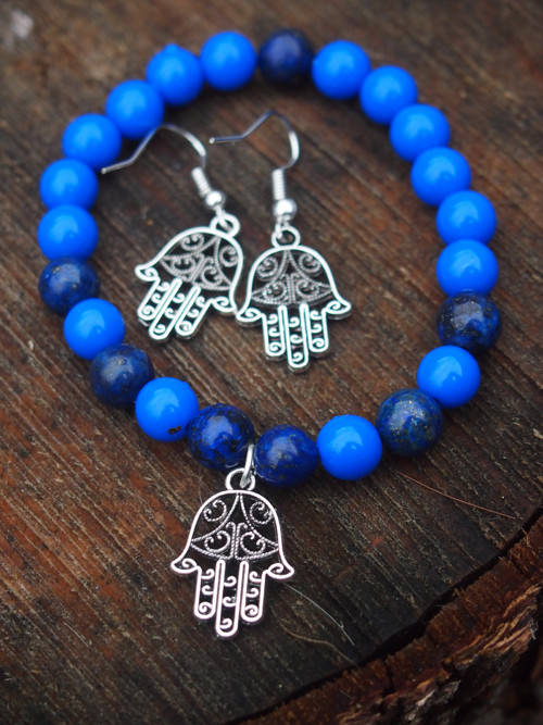 Set Náramek a naušnice Hamsa, s lapisem lazuli — foto 2