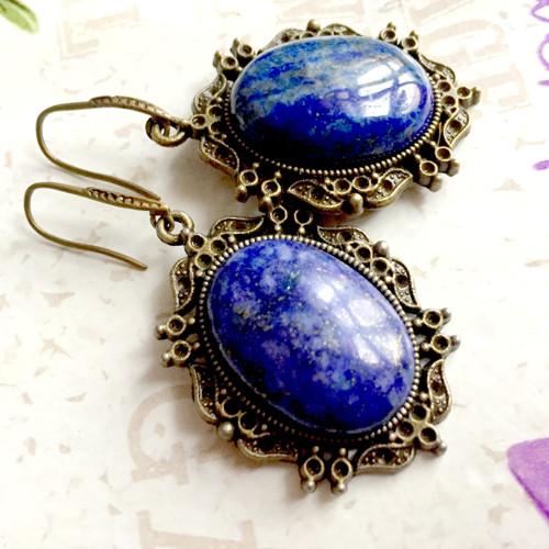 Naušnice s lapisem lazuli bronz /1302 — foto 2