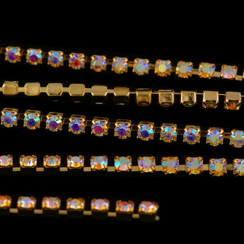 Štrasový řetěz crystal AB zlatý — foto 2