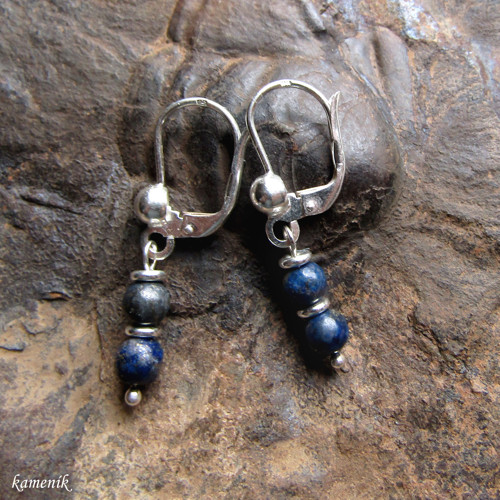 Lapis lazuli - kuličky - stříbrné náušnice — foto 2