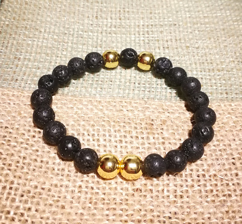 Náramek - láva a hematit gold — foto 5