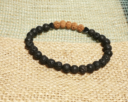 Náramek - černá láva, rudraksha, hematit — foto 2