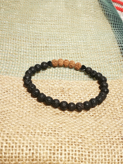 Náramek - černá láva, rudraksha, hematit — foto 3
