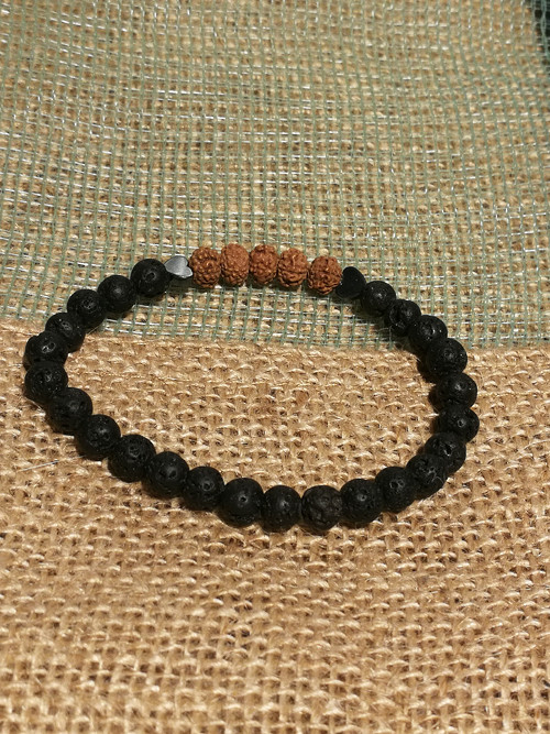 Náramek - černá láva, rudraksha, hematit — foto 4