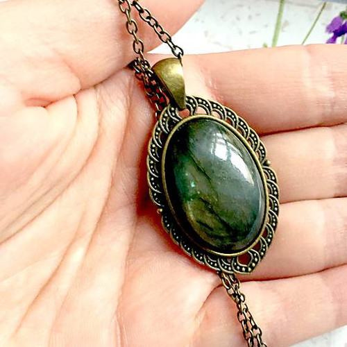Výrazný náhrdelník s labradoritem bronz /1462 — foto 3