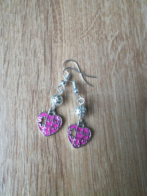 Růžová srdíčka puzzle č.2 - náušnice — foto 2