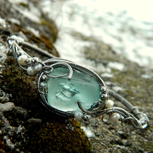 "River glass" náramek s perlou — foto 3