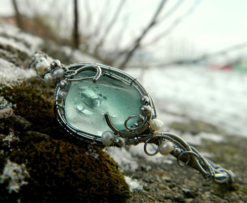 "River glass" náramek s perlou — foto 4