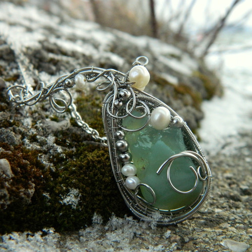 "River glass" náhrdelník s perlami — foto 2